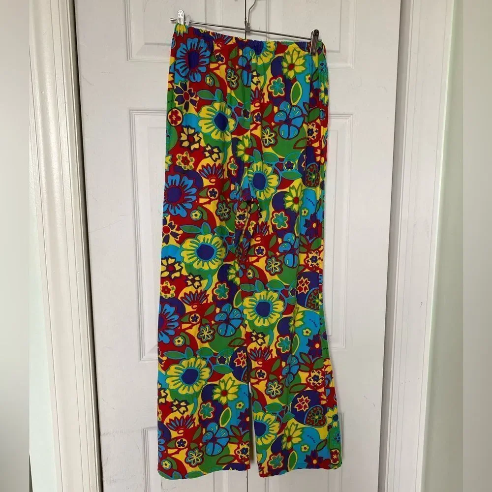 90s Does 70s Flower Power Funky Wide Legged Pants by Funny Fashion Brand
